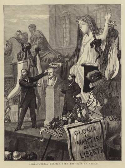 Rom, begravningstal över Mazzinis byst av William III Bromley